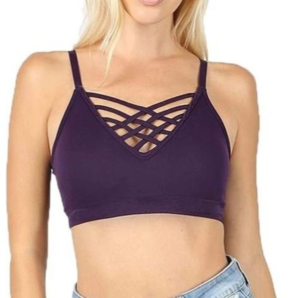 S/M PLUM ZENANA LATTICE BRALETTE-NWT